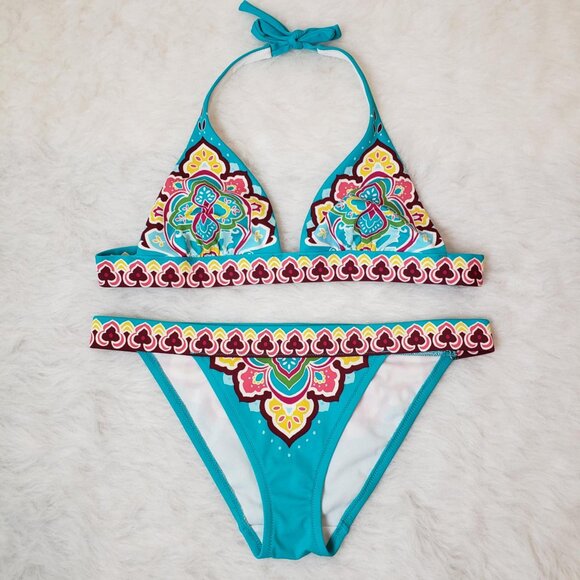 Victoria's Secret Small Beach Sexy Turquoise Caribe Floral Boho Bikini Swim Suit - Picture 3 of 16